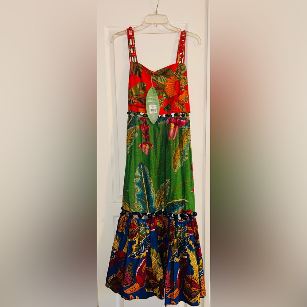 NWT Farm Rio Mixed-Print Tiered Maxi Dress Size Small